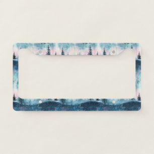 Dark Aurora Borealis Night Forest License Plate Frame