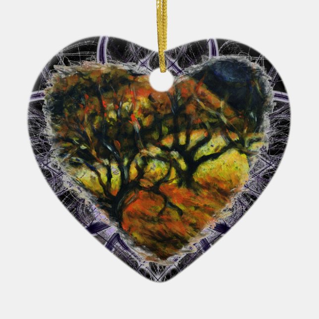 Dark Autumn Heart Ceramic Ornament (Front)
