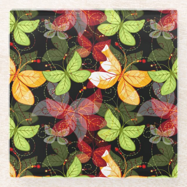 Dark Autumn Pattern Glass Coaster (Front)