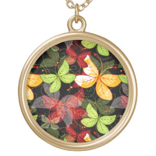 Dark Autumn Pattern Gold Plated Necklace