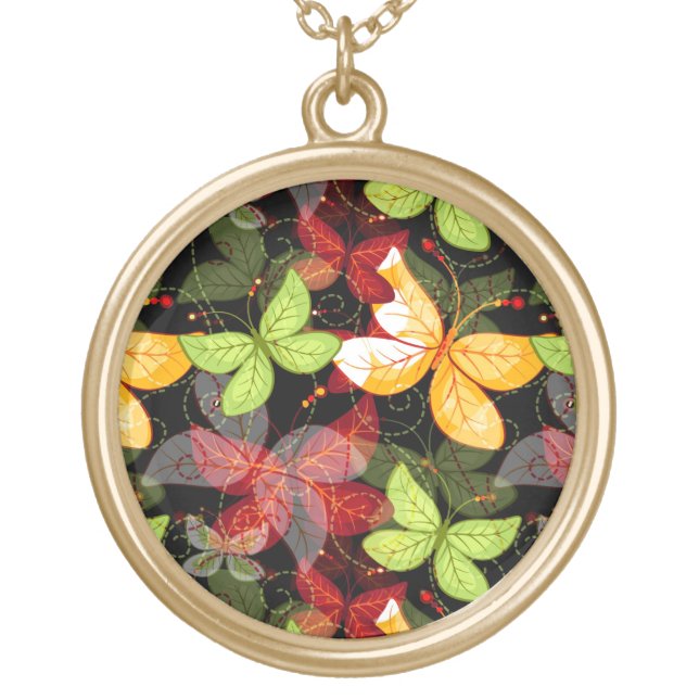 Dark Autumn Pattern Gold Plated Necklace (Front)