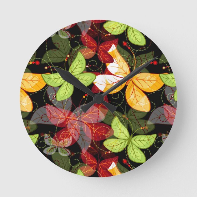 Dark Autumn Pattern Round Clock (Front)