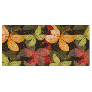 Dark Autumn Pattern Wood Flash Drive