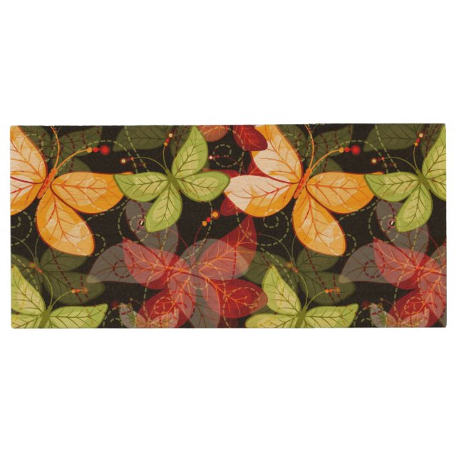 Dark Autumn Pattern Wood Flash Drive (Front)