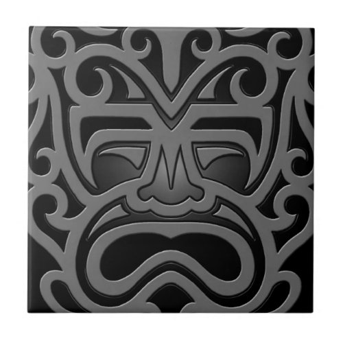 Dark Aztec Mask Ceramic Tile