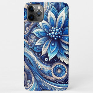 Dark Azure Navy Blue Black Paisley Art Pattern iPhone 11Pro Max Case