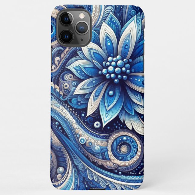 Dark Azure Navy Blue Black Paisley Art Pattern iPhone Case (Back)