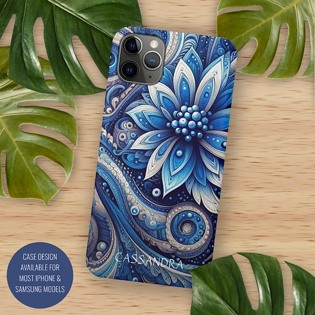 Dark Azure Navy Blue Black Paisley Art Pattern iPhone Case (Creator Uploaded)