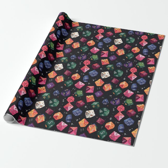 Dark Background Arcane Dice Wrapping Paper (Unrolled)
