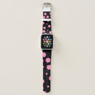 Dark background bright stylized pink flowers. abst apple watch band