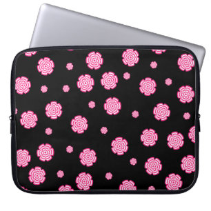 Dark background bright stylized pink flowers. abst laptop sleeve