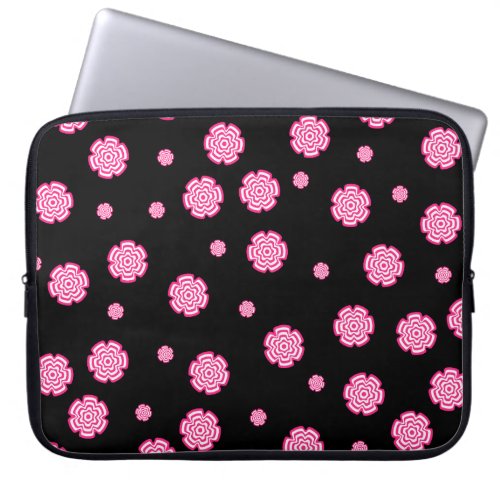 Dark background bright stylized pink flowers abst laptop sleeve