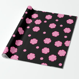 Dark background bright stylized pink flowers. abst wrapping paper