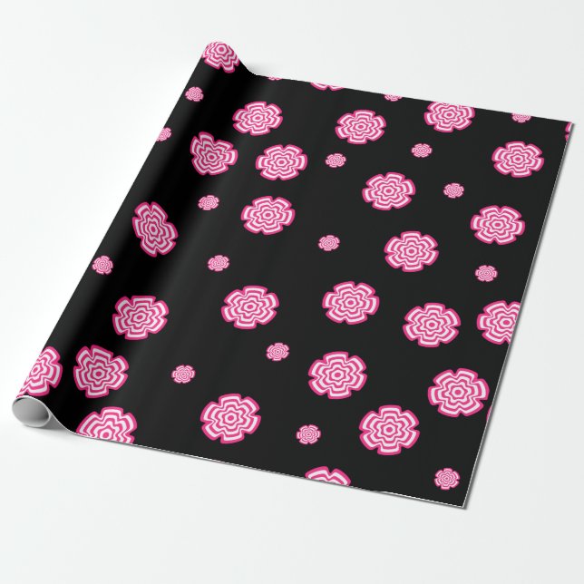 Dark background bright stylized pink flowers. abst wrapping paper (Unrolled)