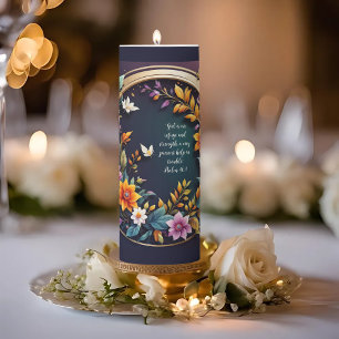 Dark Background Floral Customizable Bible Verse Pillar Candle