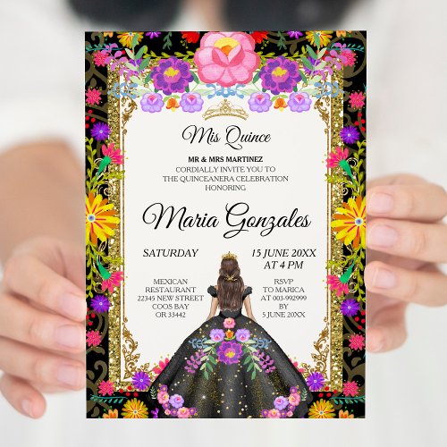 Dark Background Mexican Girl Quinceanera 2 Invitation