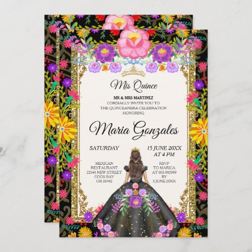 Dark Background Mexican Girl Quinceanera 2 Invitation