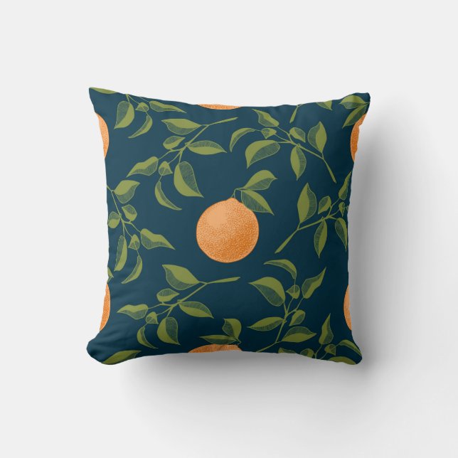 Dark Background Orange Citrus Branches Throw Pillow (Front)