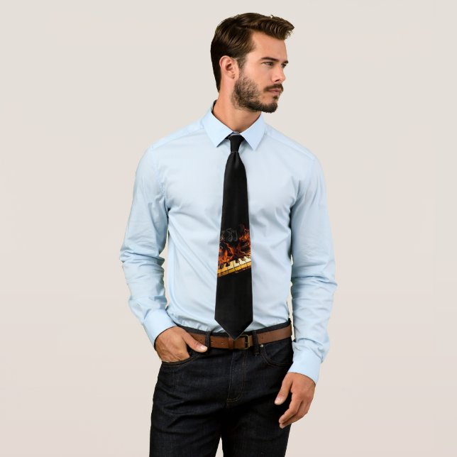 Dark Background w/Piano Keyboard in Flames Neck Tie (In Situ)