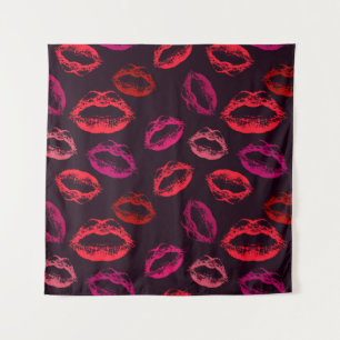 Dark Background with Kisses Pattern Tapestry