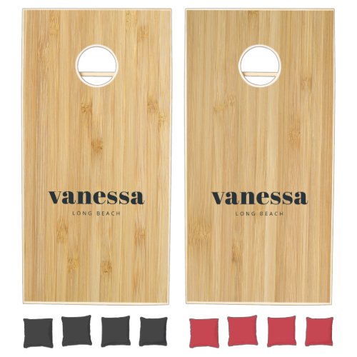 Dark Bamboo Minimal Modern Classic Name  Cornhole Set