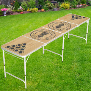 Dark Bamboo Pineapple Wedding Crest & Names Beer Pong Table