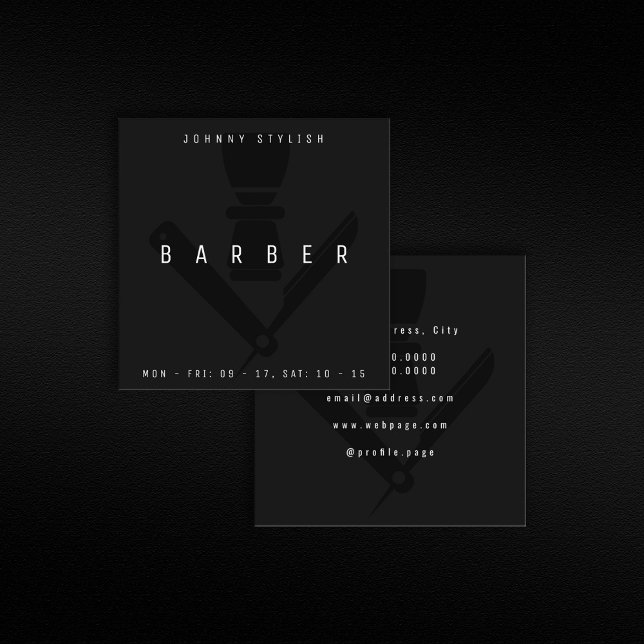 Dark barbers style square business card (Creator Uploaded)
