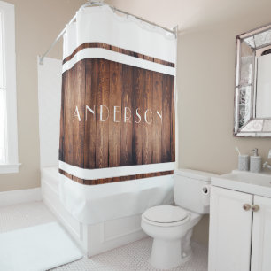 Dark Barn Wood and White Country Personalized Shower Curtain