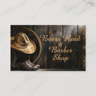 Dark Barn Wood, Boots and Cowboy Hat on a Business Card