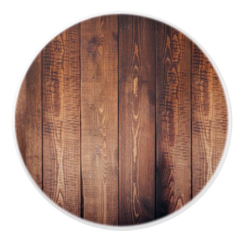 Dark Barn Wood Planks Ceramic Knob