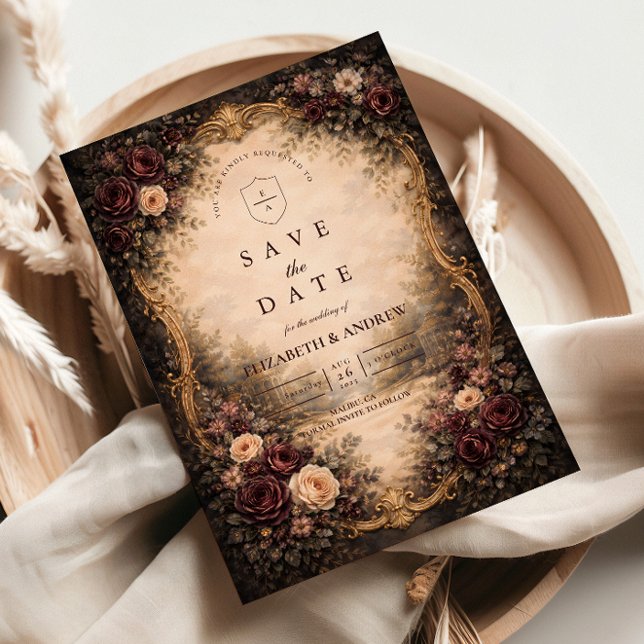 Dark Baroque Floral Wedding Save The Date (Creator Uploaded)