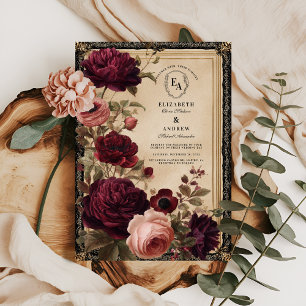 Dark Baroque with Burgundy Autumn Florals Invitation
