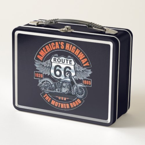 Dark Basic theme Route 66 Motorcycles Metal Lunch Box