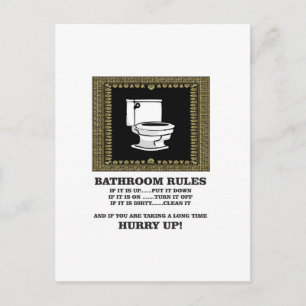 dark bathroom rules postcard