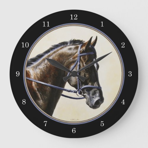 Dark Bay Dressage Horse Blue_black Large Clock