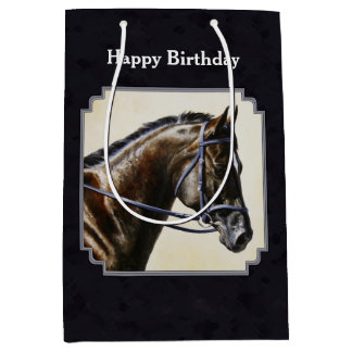 Dark Bay Dressage Horse Blue-black Medium Gift Bag