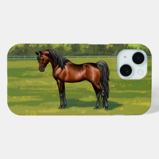Dark Bay Egyptian Arabian Horse in Summer Pasture iPhone 15 Case
