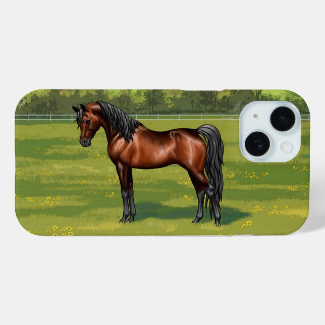 Dark Bay Egyptian Arabian Horse in Summer Pasture Case-Mate iPhone Case (Back (Horizontal))