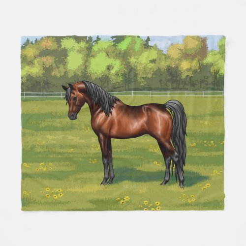 Dark Bay Egyptian Arabian Horse in Summer Pasture Fleece Blanket