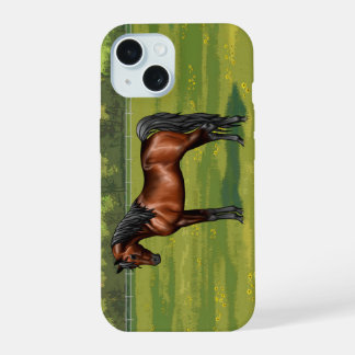 Dark Bay Egyptian Arabian Horse in Summer Pasture iPhone 15 Case