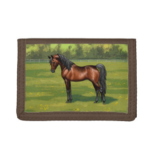 Dark Bay Egyptian Arabian Horse in Summer Pasture Tri-fold Wallet