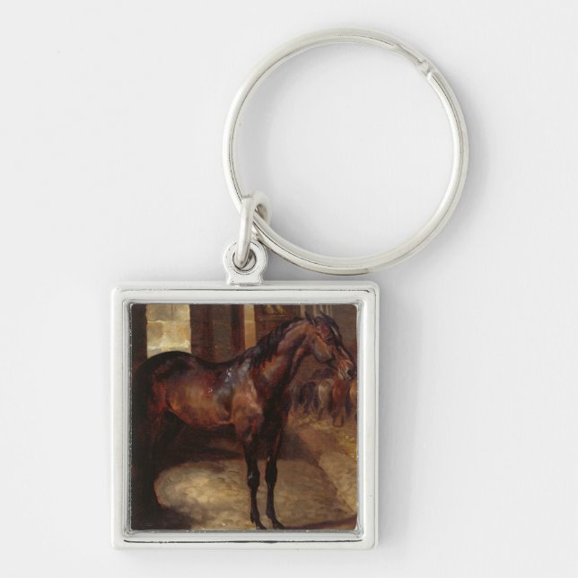 Dark Bay Horse in the stable Keychain (Front)