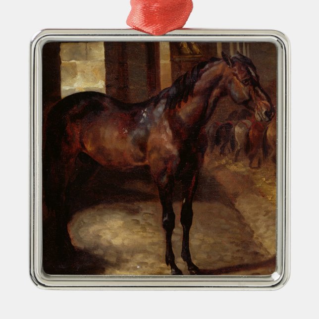 Dark Bay Horse in the stable Metal Ornament (Front)