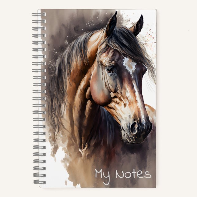 Dark Bay Horse Watercolor College Ruled Notebook (Front)