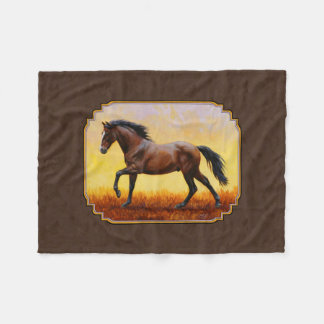 Dark Bay Running Horse Brown Fleece Blanket