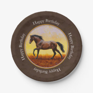 Dark Bay Running Horse Brown Paper Plates