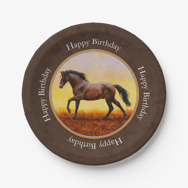 Dark Bay Running Horse Brown Paper Plates (Front)