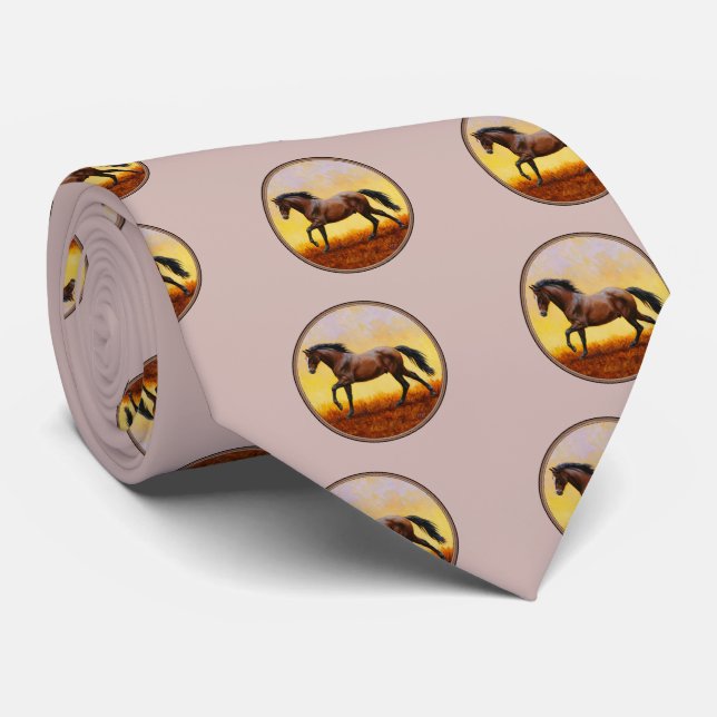 Dark Bay Running Horse Neck Tie (Rolled)