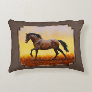 Dark Bay Running Horse Taupe Accent Pillow