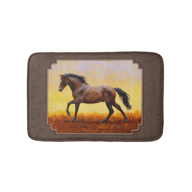 Dark Bay Running Horse Taupe Bathroom Mat (Front)